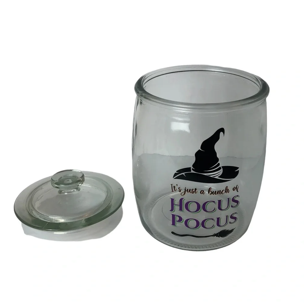 Halloween decor IT’S JUST A BUNCH OF HOCUS POCUS glass canister